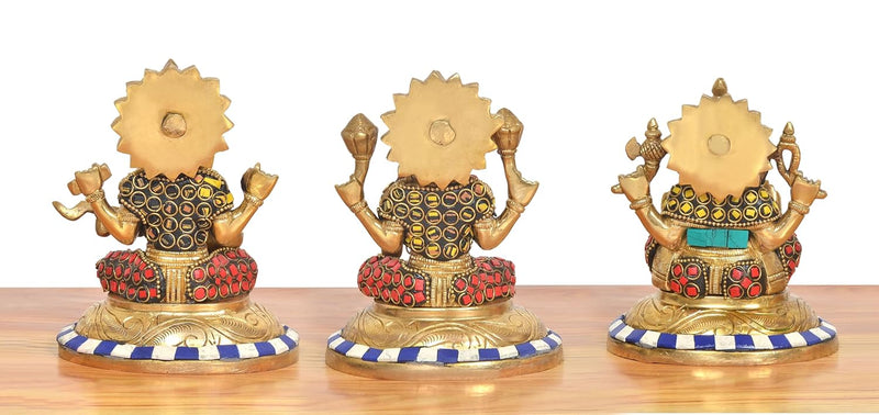 Brass Lakshmi Ganesh Saraswati Idol (Height: 5 Inches) (Multicolor)