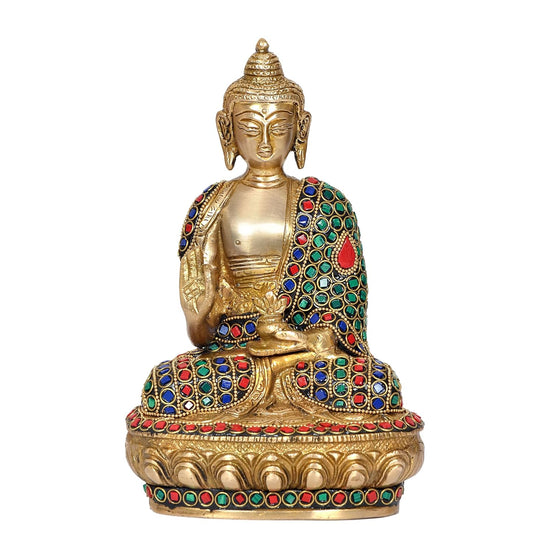 Brass Buddha Statue - Handcrafted Spiritual Decor for Home Decor and Office - Meditating Buddha Idol (Height 8 Inch) (Buddha Multicolor)