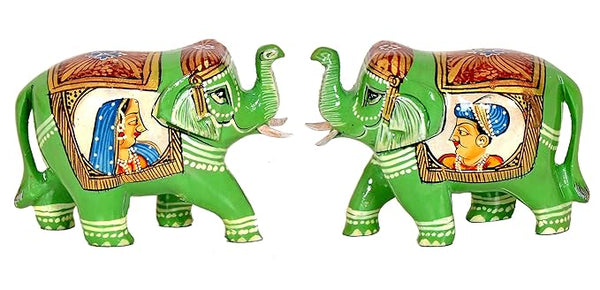 Elephant Pair Statue Small Size Multicolor Printed Wooden Decorate for Your Home,Office Table Decorative & Gift Item (Pack of 2) (Height: 2.2 Inches)