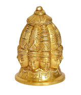 Brass Shiva stupa figurine with nine faces, detailed crown and faces