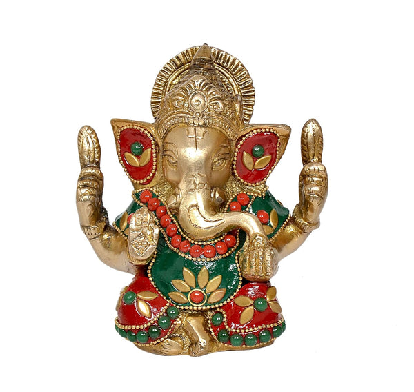 Ganesha Ganesh Ganpati Statue Idol Murti for Home Decor (Height : 4.5 inch) (Multicolor 5)