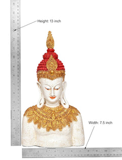 Resin Buddha statue with red crown and gold details, height 13 inch, measured