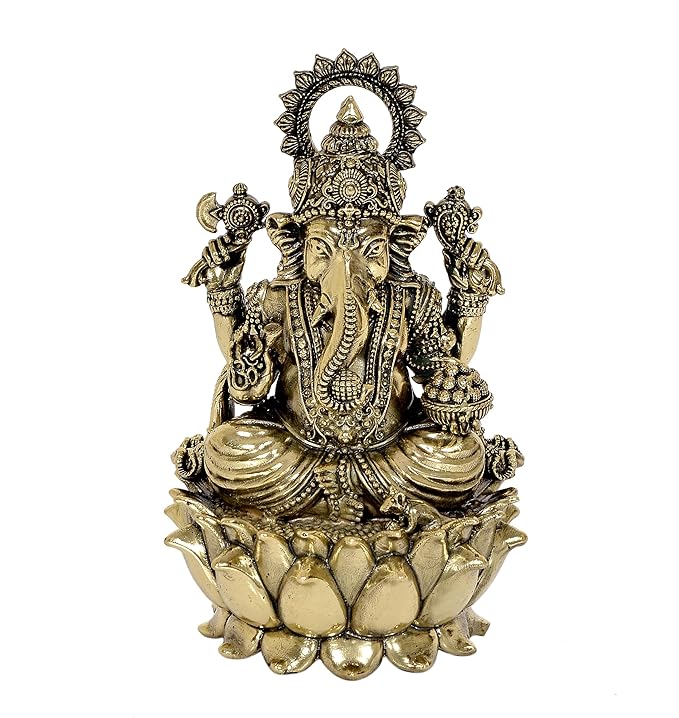 Fine Brass Lord Ganesha Ganpati Idol Vinayak Religious Statue Murti (Height 6 Inch)