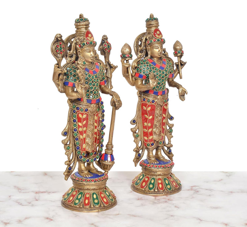 Brass Standing Vishnu Lakshmi Murti (Height: 13 inch)
