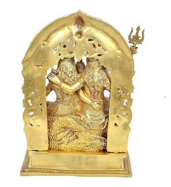 Brass Shiv-Parivar idol showing back arch detail with seated Shiva and Parvati figures