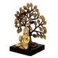 Meditation Buddha Under The Tree On Wooden Base Idol Buddha Statue Golden in Brass (Height 7.5 Inches)