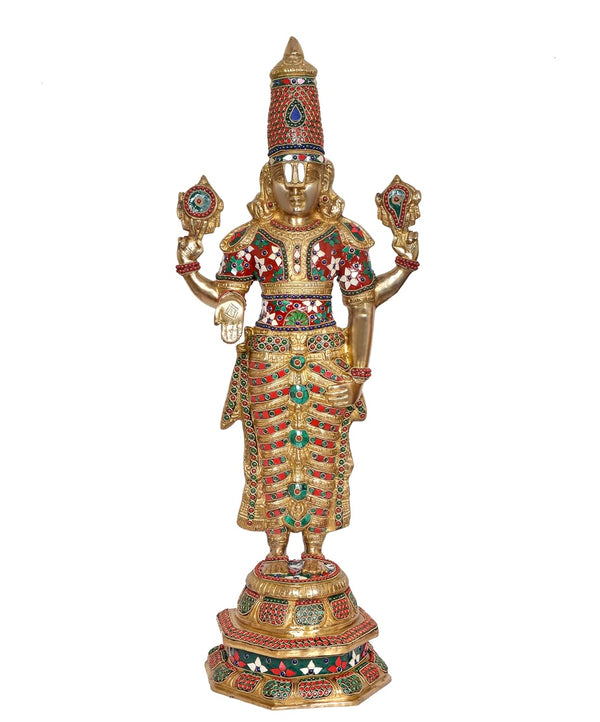 Brass Lord Tirupati Bala Ji Idol Statue for Home Temple Office Decor Figurine Showpiece Multicolour (Height 32 Inch) Study Setting