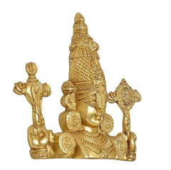 Brass Tirupati Balaji bust figurine with Vaishnava symbols and four-armed poses, 6 in