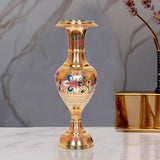 Gold brass flower vase/planter with colorful floral inlay, flared rim and base