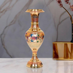 Brass Flower Vase Flower Pot for Planter for Home and Office Decor with Indian Alluring Design and Nakarshi (Height 14 Inch)