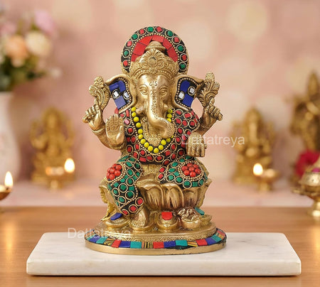 Brass Lord Ganesha Religious Murti (Height: 7.5 Inch)
