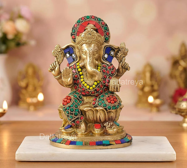 Brass Lord Ganesha Religious Murti (Height: 7.5 Inch)