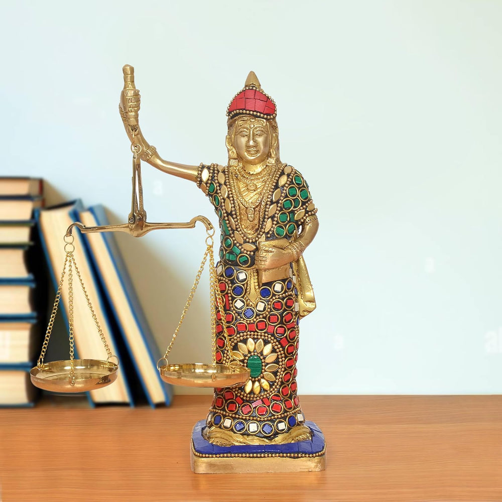 Brass Lady Justice with Scales Nyay Murti (Height: 8.5 inch) (Multicolor)