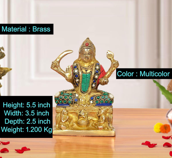 Brass Goddess Santoshi Maa Statue (Height: 5.5 inch) (Multicolor 1) Entryway Setting