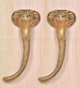 Brass Ganesha face door handles (pair), ornate gold finish on curved grips