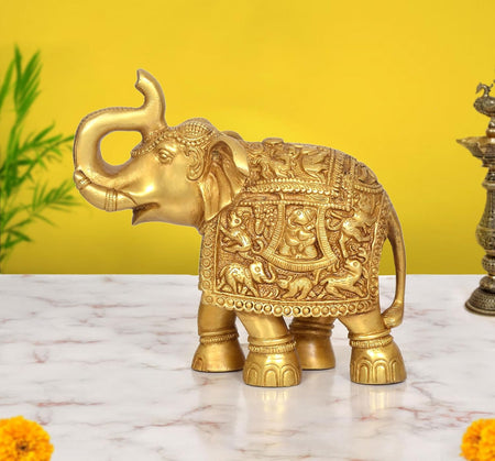 Brass Elephant Figurine (Height 7.5 Inch)