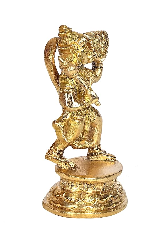 Hanuman with Sanjeevani Hand Pack of 1 Statue Statement Pieces Decor in Brass Height 4.5 Inches