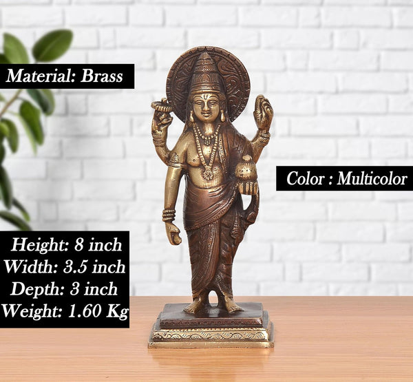 Brass Dhanvantri The Physician of God Statue (Height 8 Inch) Entryway Setting