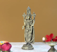 Brass Lord Tirupati Balaji idol statue, side angle showing crown, face, and raised hands