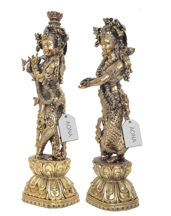 Superfine Brass Radha Krishna Statue Playing Flute (Height :15 Inches) Study Setting