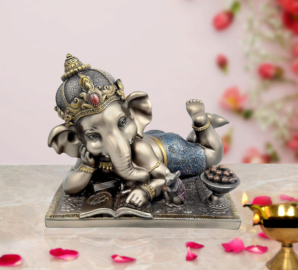 Resin Baby Reading Ganesha Idol (Height : 4.5 Inch)