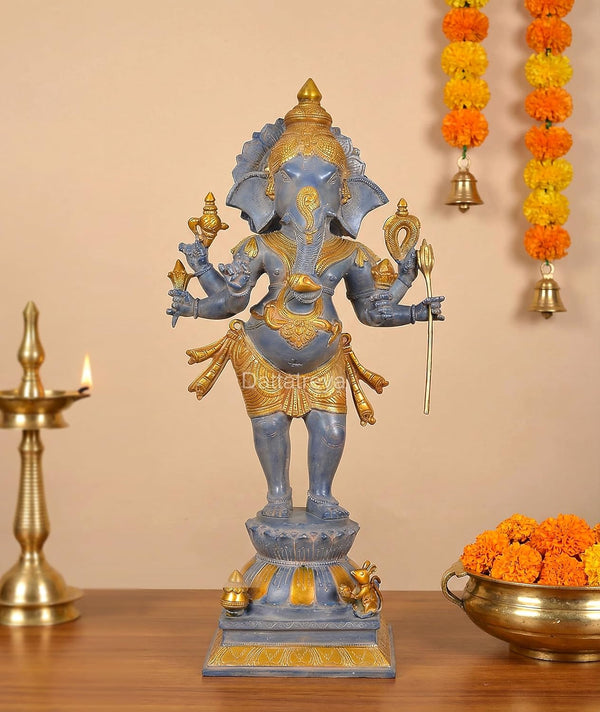 Brass Six Armed Standing Lord Ganesha Statue (Height 27 Inch)
