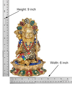 Murti de bronce Ram Lalla sentado; altura 9 pulg, ancho 6 pulg, decorado con piedras