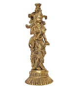 Brass Radha murti idol statue other side profile, embellished drapery
