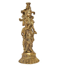 Brass Radha murti idol statue other side profile, embellished drapery