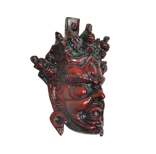Brass Nazar Battu Mahakala Wall Hanging Mask (Height : 5 inch) (Multicolor 1) Study Setting