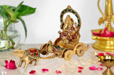 Brass Ganesha rath statue on chariot with mouse figure, ornate arch, 12-inch
