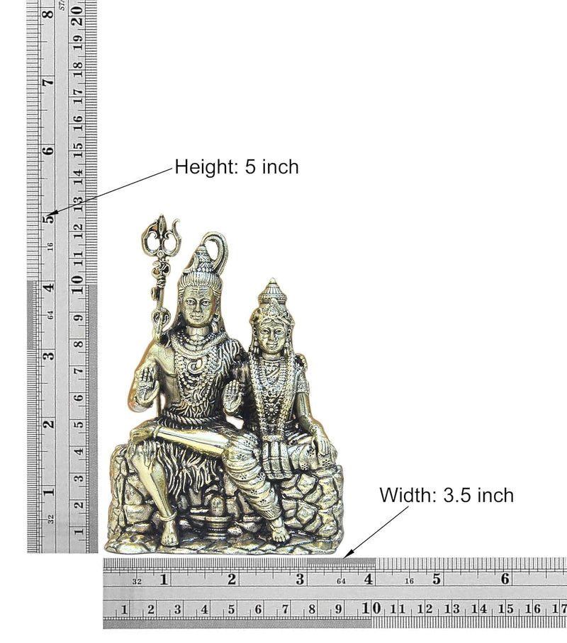 Bronze Shiva and Parvati Sitting for Home Decor Mandir Pooja Showpiece (Height 5 Inch)