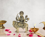Durga Maa brass statue on lion, 5 in, detailed deity figurine