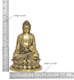 8-inch gold brass Buddha statue with width 5.5 inch, seated meditating pose