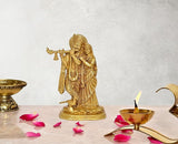 Radha Krishna brass statue, standing figures with detailed jewelry and crowns
