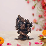 Copper Bhu Varaha Lakshmi idol, side view, boar head profile and arm details