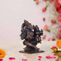 Copper Bhu Varaha Lakshmi idol, side view, boar head profile and arm details