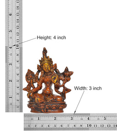 Brass Tara Devi statue, measurements shown: height 4 inch, width 3 inch
