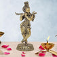 Fine Brass Lord Krishna Idol Figurine Sculpture Playing Flute Statue Decorative Showpiece, (Height 9.5 Inch)