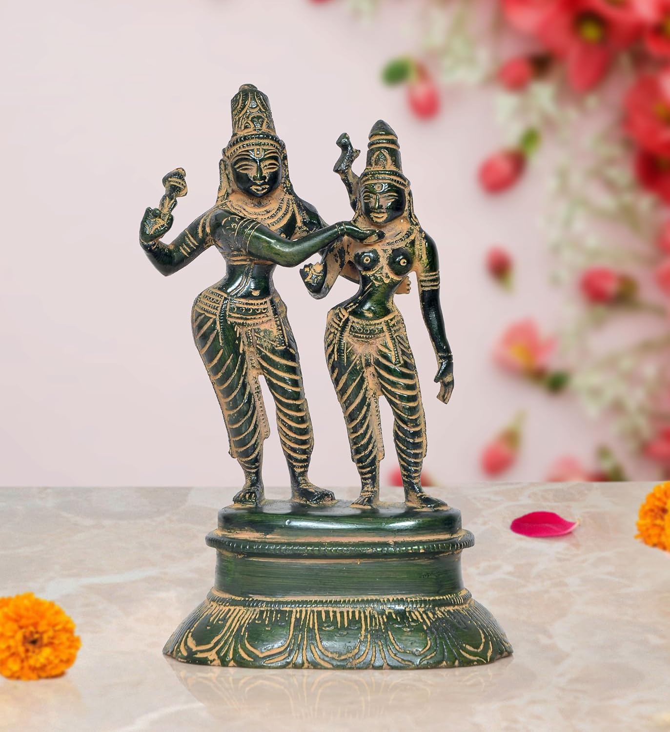 Brass Shiva Parvati Dancing Idols for Home Decor Office (Height :5.5 inch)