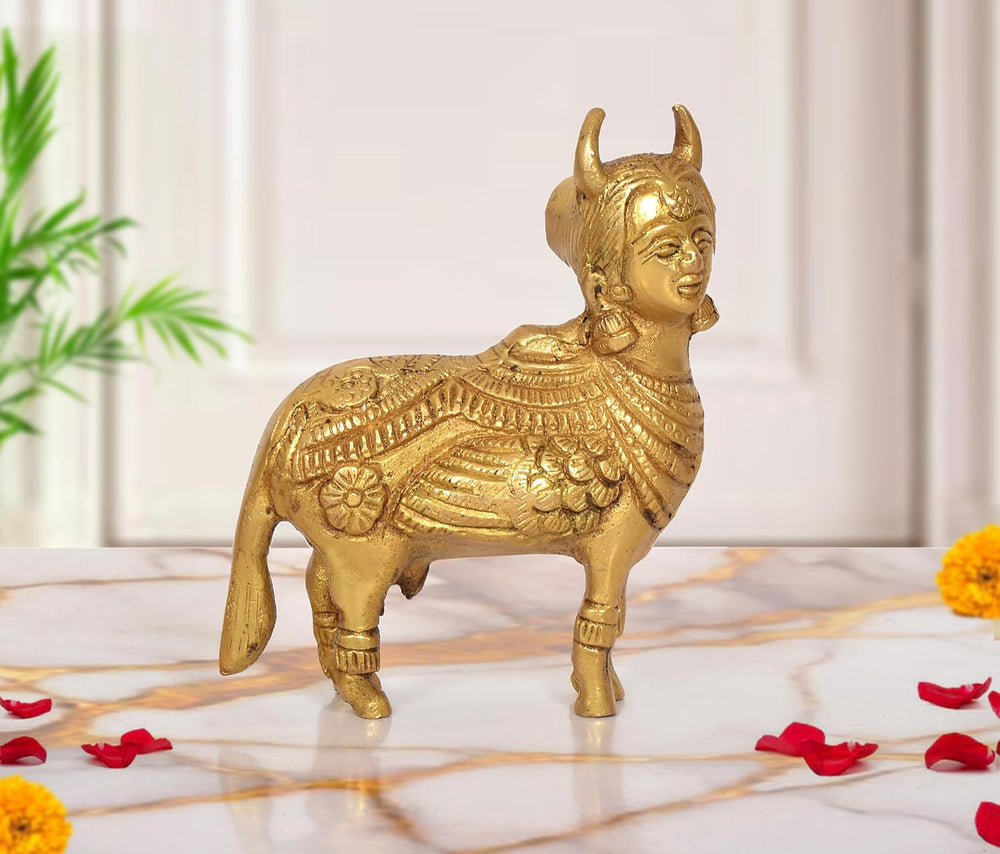 Brass Kamdhenu Cow Statue (Height: 4 Inch)