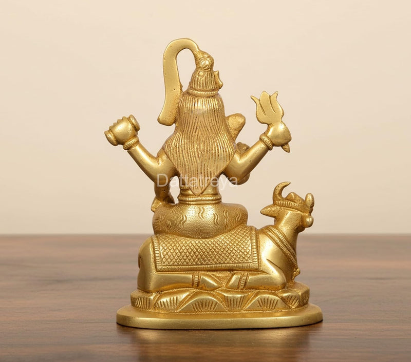 Brass Lord Shiva Sitting On Nandi Statue (Height: 6 Inches)