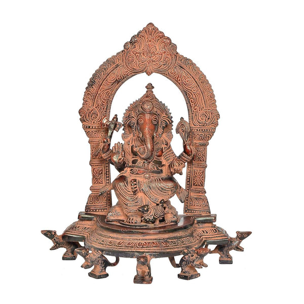 Brass Ganesh in Abhaya Mudra Seated Sculpture (Height 11.5 Inch) Entryway Setting