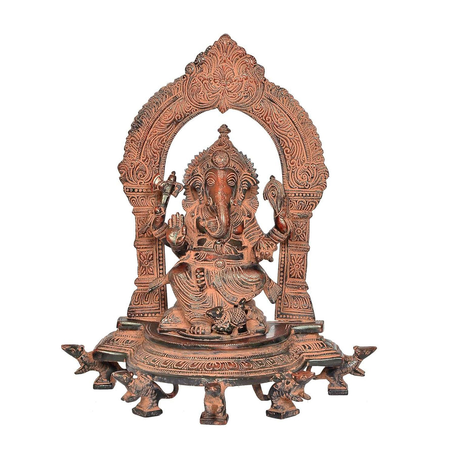 Brass Ganesh in Abhaya Mudra Seated Sculpture (Height 11.5 Inch) Craft Detail