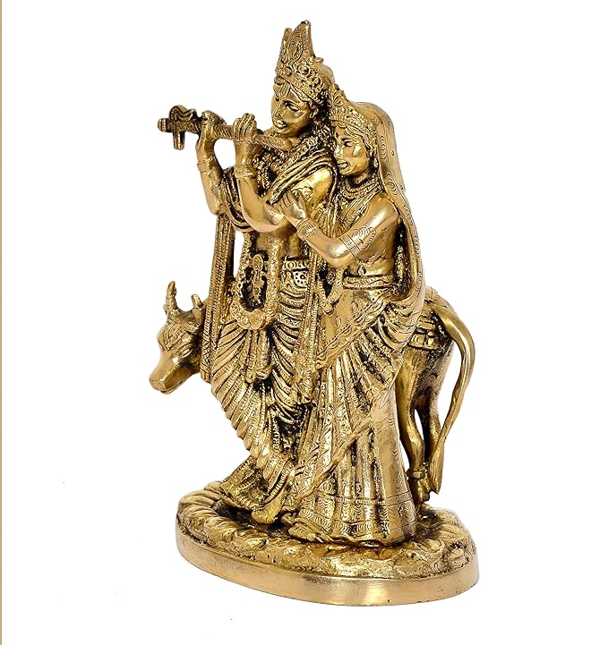 Radha Krishna Murti Statue Idol Brass Statue for Home Decor, Height .10 Inch