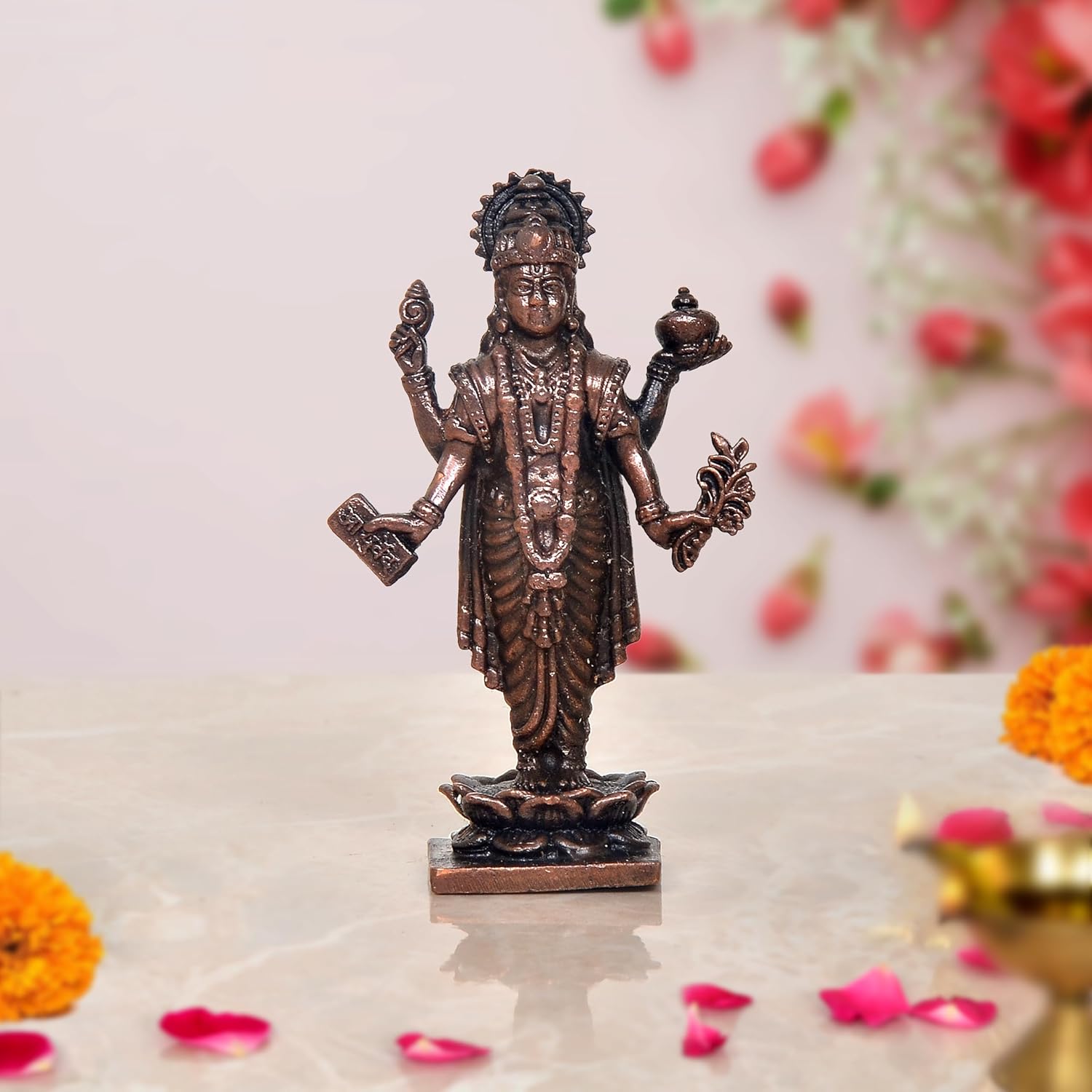 Copper Dhanvantari Statue - Lord of Ayurveda Idol for Home Temple and Healing Decor and Pooja (Height 3 Inch)