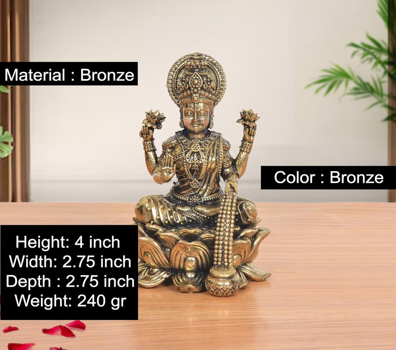 Bronze Goddess Lakshmi Idol Sitting (Height 4 Inch)