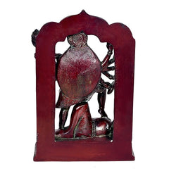 Kali Mata & Shivji brass idol statue, rear view with red frame and dark-gold details