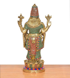 Multicolour brass Tirupati Bala Ji idol, rear view, ornate crown and ornaments