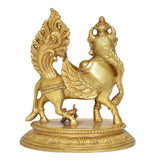 Brass Kamadhenu cow with wings idol, rear/side view with wing ornament details